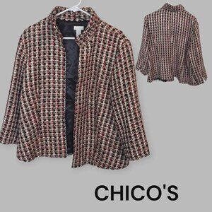 Chico's Chenille Tweed Cropped Blazer Jacket Retro Style Wool Blend  Womens  XL